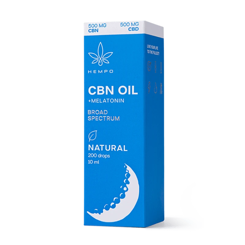 Hempo CBN aliejus mėlyna dėžutė miegui plius melatoninas